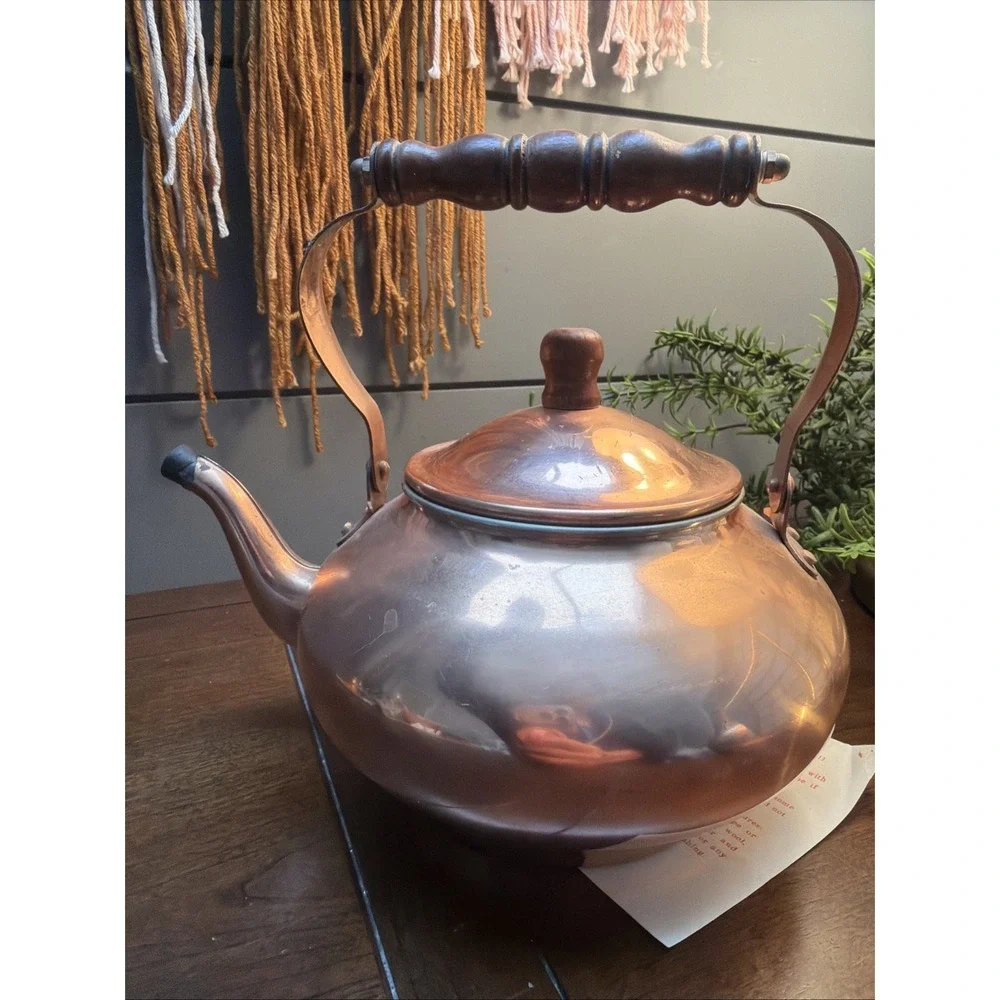 Vintage copper tea kettle NOS W/ Paper Work & Spout Cover